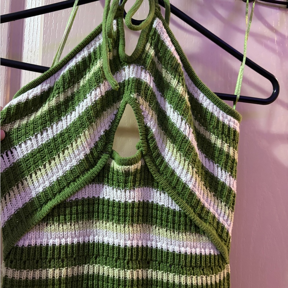 Striped Green and White Halter Top